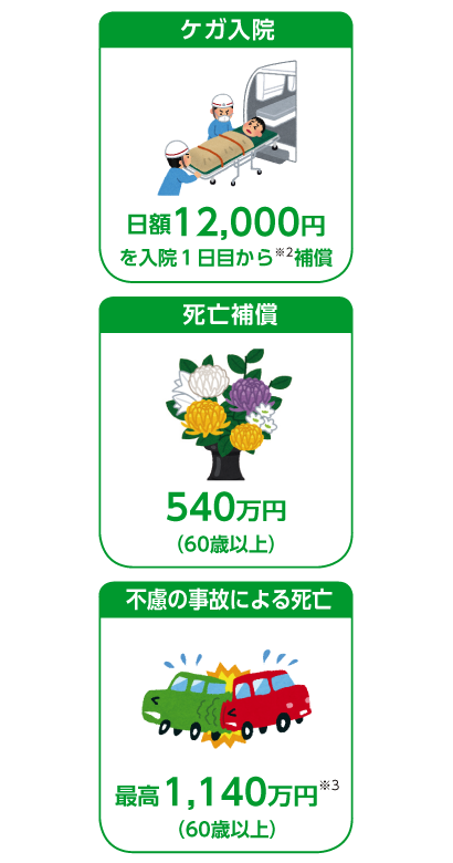 ケガ入院 死亡補償 不慮の事故による死亡